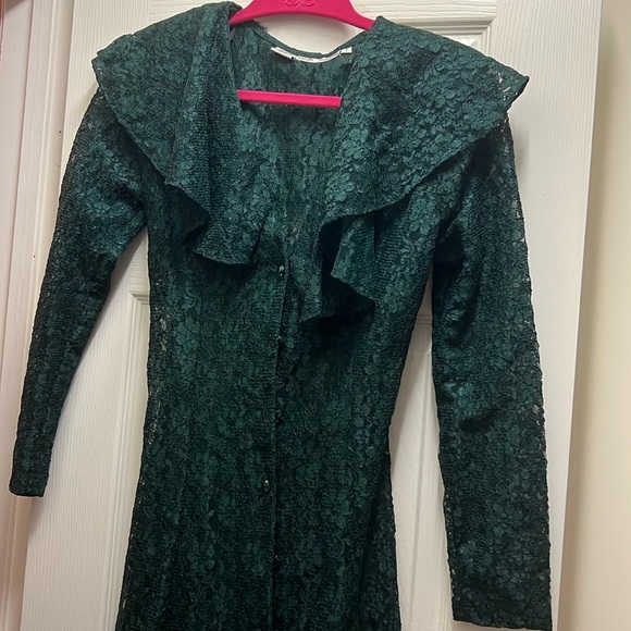 Vintage Dark Green Lace Cardigan With Buttons And Corset - Picture 2 of 6
